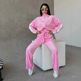 Damen Samt Trainingsanzug Mit Reißverschluss Und Seitenstreifen – Luxus Lounge Set – Rosa