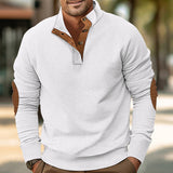 Herren nan strukturiertes Rugby-Pullover mit Stehkragen, Knopfleiste und Leder-Ellenbogenpatches Drune – Dunkelbraun