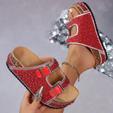 Damen Elegante Offene Glitzerstein Sandalen – Funkelnde Komfort Schuhe – Rot