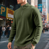 Herren nan urbaner Halbzip-Pullover mit feiner Quadratstruktur und hohem Stehkragen Drune – Olivgrün