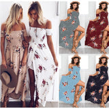 Damen Maxikleid mit schulterfreiem Design und floralen Mustern Drune – Weiß
