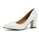 Damen Elegante Pumps Mit Blockabsatz – Klassische Bequeme Schuhe – Weiß
