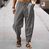 Herren nan entspannte Harem-Loungehose aus Leinenmix mit weitem Bein, elastischem Bund, Kordelzug und seitlichen Eingrifftaschen Drune – Dunkelgrau