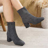 Damen Stiefeletten mit Blockabsatz und Reißverschluss – Grau