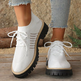 Damen Schnür Mesh Sneaker – Atmungsaktive Laufschuhe Mit Grip Sohle – Weiß