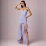 Damen Gerafftes Asymmetrisches Korsettkleid In Elfenbein – Luxuriöses Brautkleid – Blau