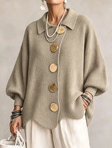 Damen Langarm-Strickjacke mit Knöpfen – Khaki