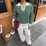 Damen V-Ausschnitt Langarmpullover – Grün