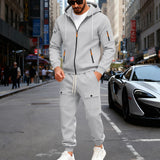 Herren nan sportliches Cargo-Jogging-Set mit Kapuzenjacke, durchgehendem Reißverschluss und funktionalen Mehrzwecktaschen Drune – Hellgrau