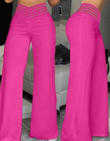 Damen nan hochtaillierte Schlaghose mit mehrreihiger Riemchen-Taille und weitem fließendem Bein Drune – Fuchsia