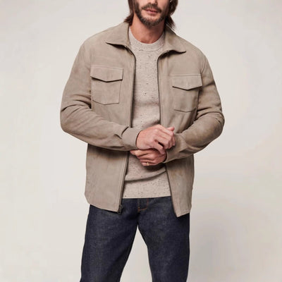 Herren elegante Wildlederjacke mit praktischen Brusttaschen Aliams