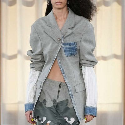 Trendiger Oversize-Denim-Blazer Damen – Streetstyle Jacke mit Schulterpolstern