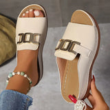 Damen Slip-On Keilabsatz Sandalen Mit Schnalle – Bequeme Plateauschuhe – Beige