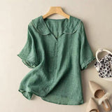 Locker sitzende Vintage-Bluse für Damen mit Knopfverzierung – Grün