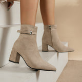 Damen Stiefeletten mit Blockabsatz und seitlichem Reißverschluss – Khaki