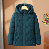 Damen gesteppte Thermo-Outdoorjacke mit Kapuze und Blumenstickerei – Blau