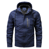 Herren winddichte Softshelljacke mit verstellbarer Kapuze und Innenfutter – Blau
