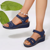 Damen Orthopädische Plateau Keilsandalen – Verstellbare Komfort Riemen – Tiefblau