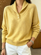 Martha | Damen Langarmpullover mit Knöpfen – Gelb