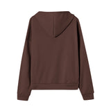 Damen weite Kapuzenjacke mit Reißverschluss, Kängurutaschen und Rippbündchen – Kaffeebraun