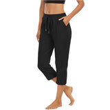 Damen nan lässige Jogginghose mit hoher Taille, Kordelzug und praktischen Seitentaschen Drune – 3/4 Schwarz