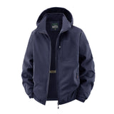 Herren Softshelljacke im Tactical-Stil mit versteckter Kapuze und Brusttasche – Dunkelblau