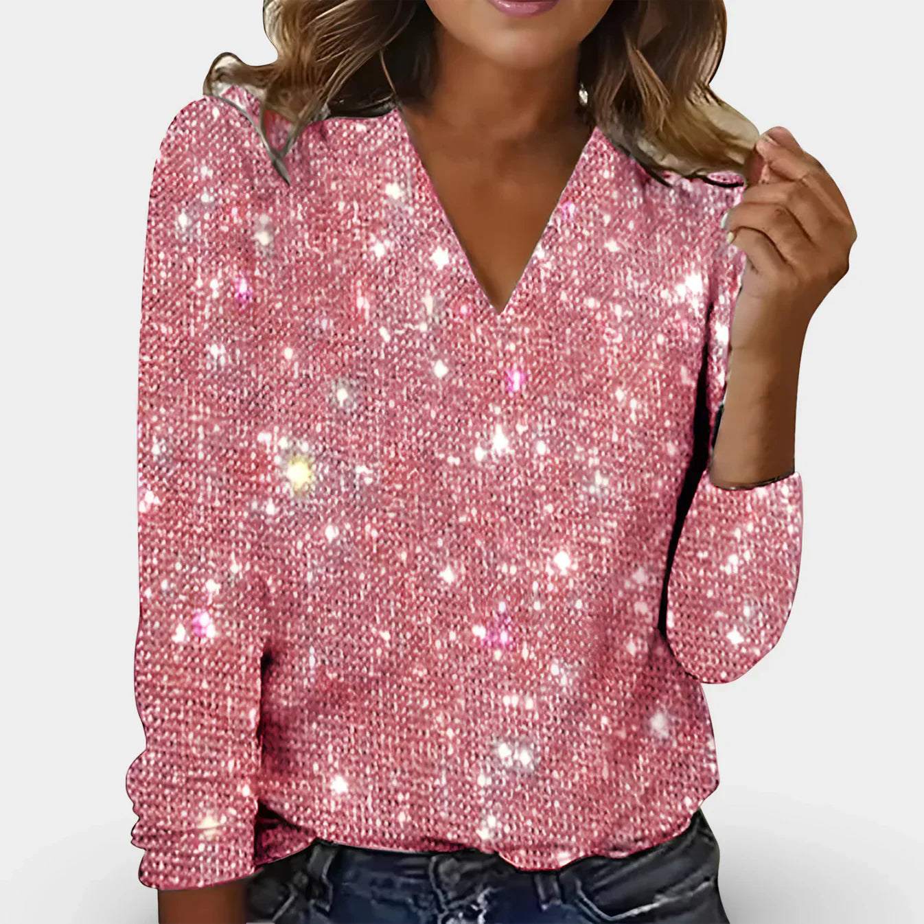 Elegante Damen-Bluse mit V-Ausschnitt und Diamantmuster