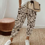 Ella™ Elegante Leinenhose aus Baumwoll-Leinen-Mix | Damen – Beige mit Kreisdruck