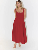 Damen Schwarzes Ärmelloses Kleid – Rot