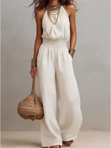 Elenie - Leichter Neckholder-Jumpsuit – Weiß