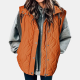 Damen Weste mit Knöpfen und Taschen, Kapuze – Orange