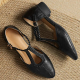 Orthopädische Schuhe Damen | T-Riemen & Niedriger Absatz – Schwarz