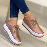 Elke | Damen Modische Freizeit-Schnürschuhe – Gold