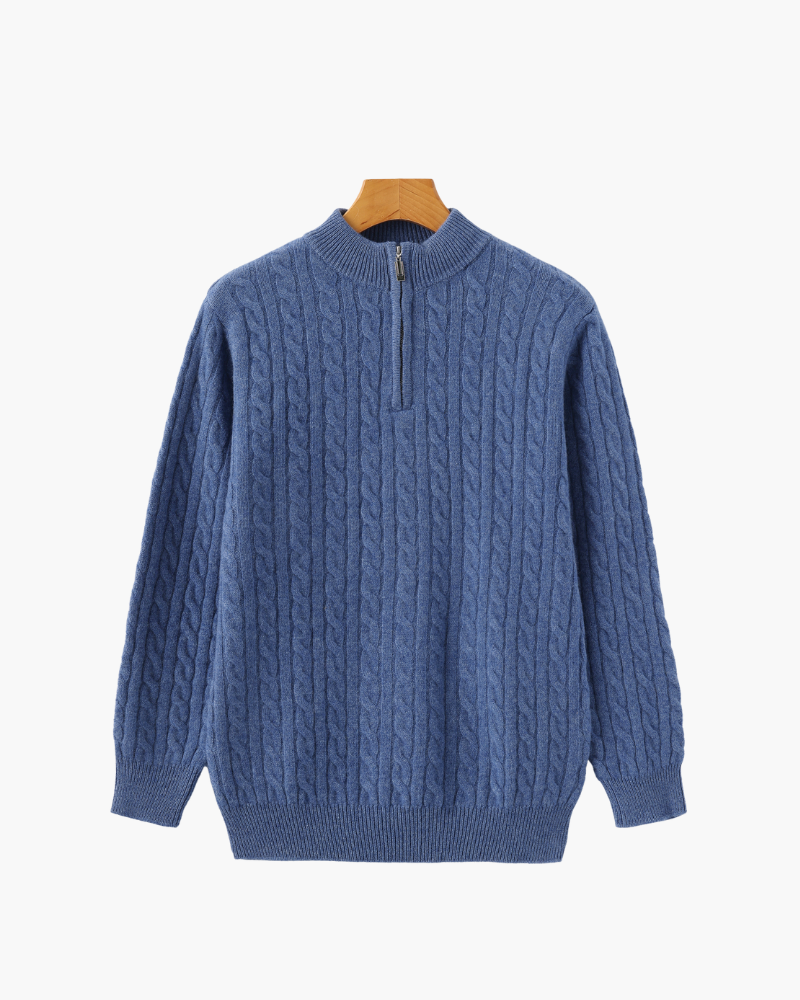 Damian | Blau Zopfmuster-Pullover & Wildleder-Loafer 2-teiliges Passendes Outfit