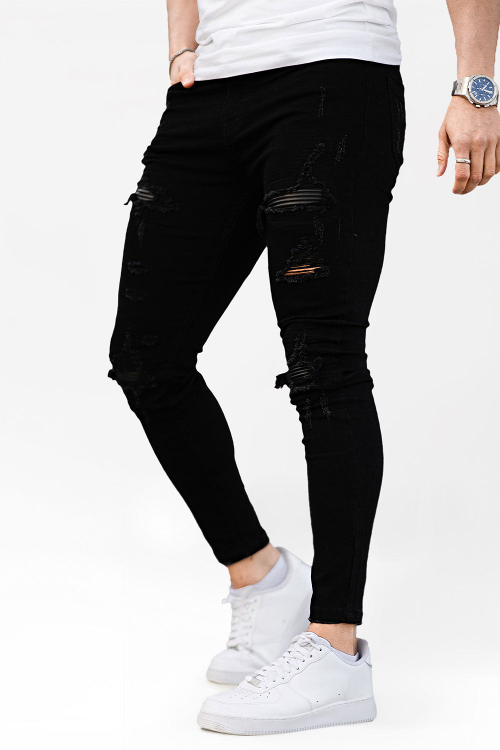 Schwarze Zerrissene Herren Skinny Jeans