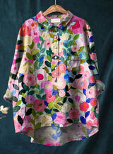 Elena | Damenbluse leicht aus Baumwolle und Leinen mit Print – Rosa