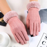 Damenhandschuhe mit Kunstpelzfutter – Rosa