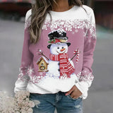 Elfriede | Damen-Weihnachtspullover mit Schneemann-Motiv – Rosa