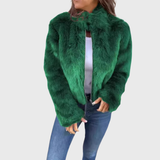 Greta | Warme Damen Fleecejacke Teddy modern elegant – Grün