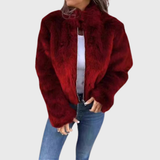 Greta | Warme Damen Fleecejacke Teddy modern elegant – Rot