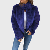 Greta | Warme Damen Fleecejacke Teddy modern elegant – Blau