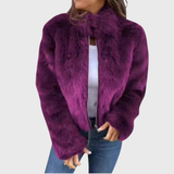 Greta | Warme Damen Fleecejacke Teddy modern elegant – Lila