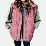 Damen Weste mit Knöpfen und Taschen, Kapuze – Rosa