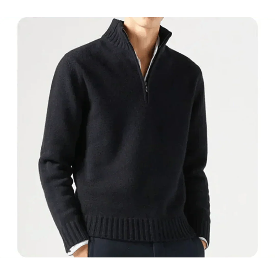 Polo Pullover - Herren Strickpullover mit viertel Reißverschluss Pullover