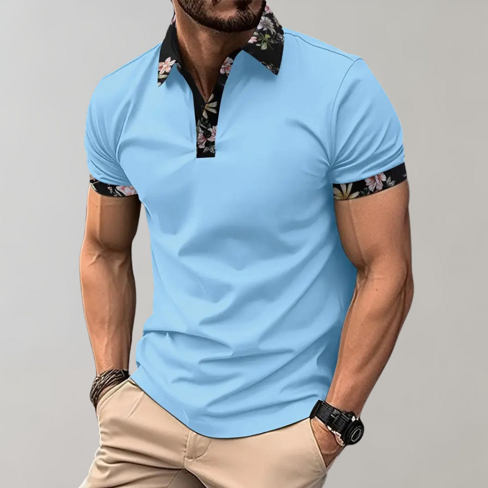 Polo-T-Shirt | Blumenmuster | Kurzarm | Polohemden | Herrenbekleidung