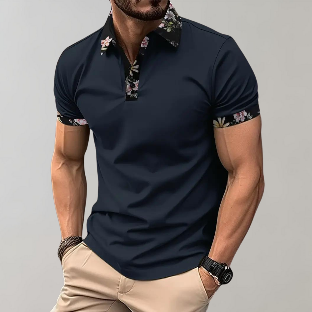 Polo-T-Shirt | Blumenmuster | Kurzarm | Polohemden | Herrenbekleidung