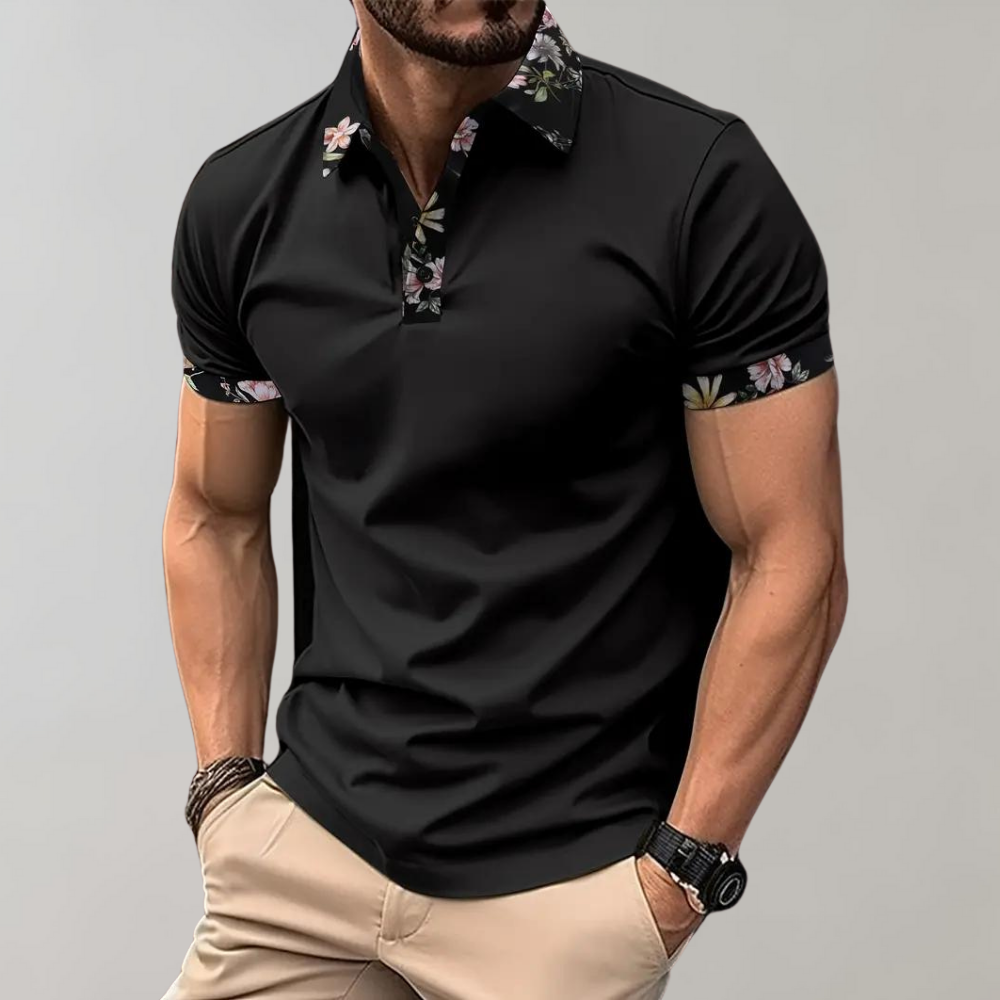 Polo-T-Shirt | Blumenmuster | Kurzarm | Polohemden | Herrenbekleidung