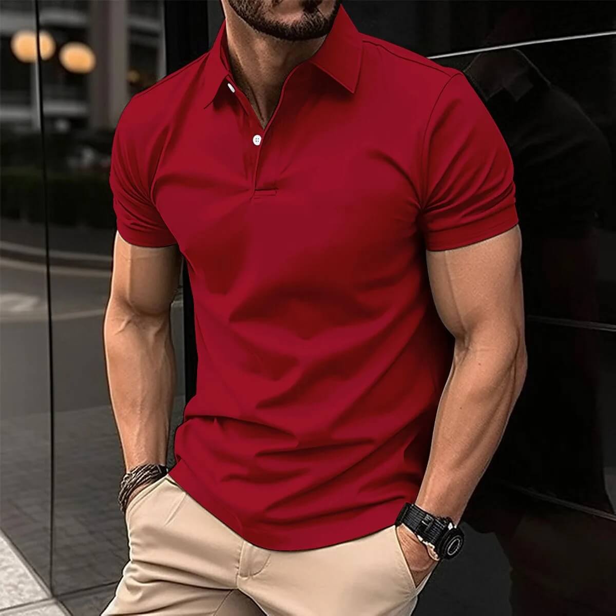 Polo-T-Shirt – Herren-Kurzarm-Polohemd mit Umlegekragen und Knopfleiste