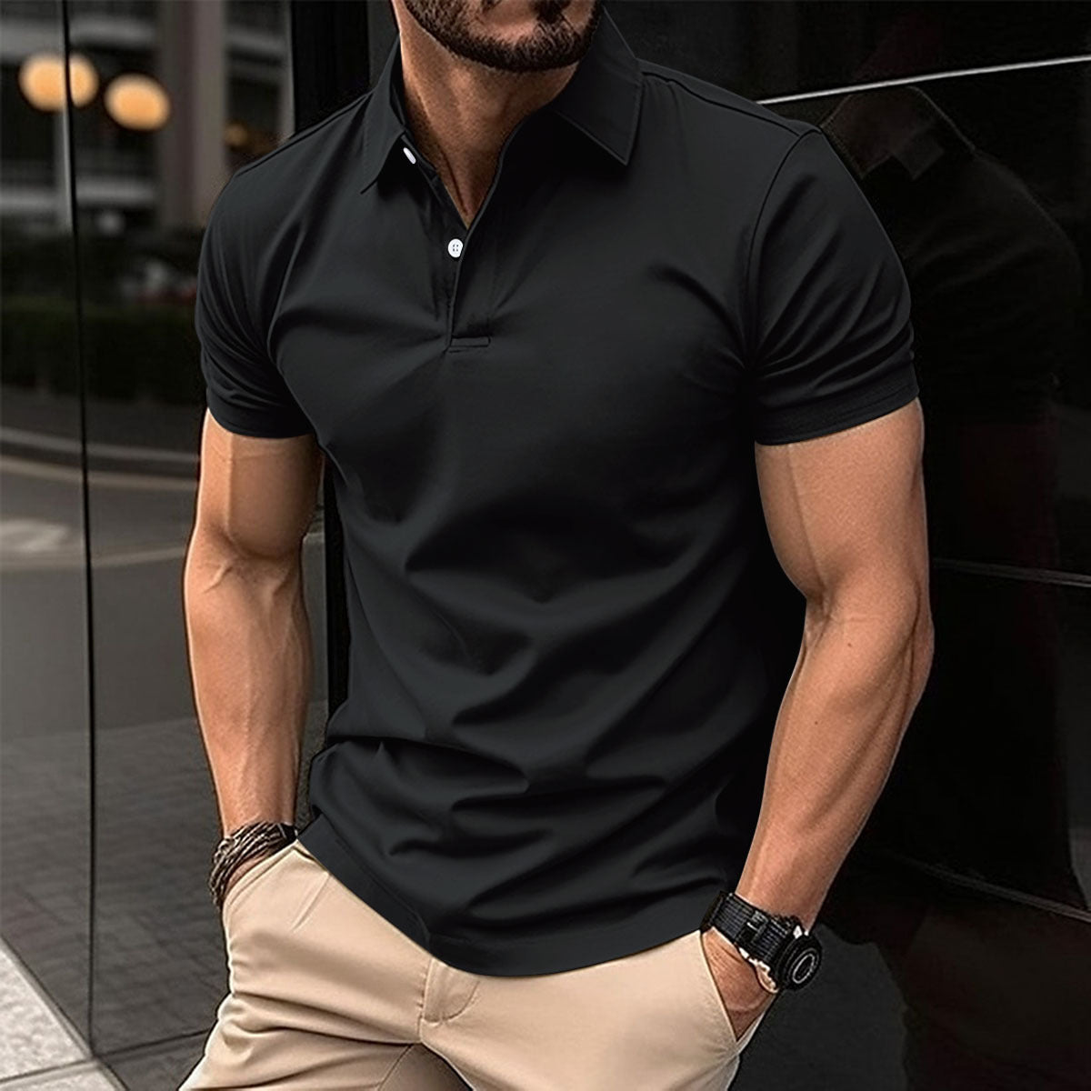 Polo-T-Shirt – Herren-Kurzarm-Polohemd mit Umlegekragen und Knopfleiste