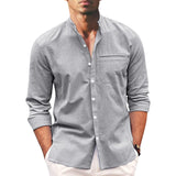 Polohemd Herren | Lässiger Stehkragen & Slim-Fit Langarm im Leinen-Look – Grau